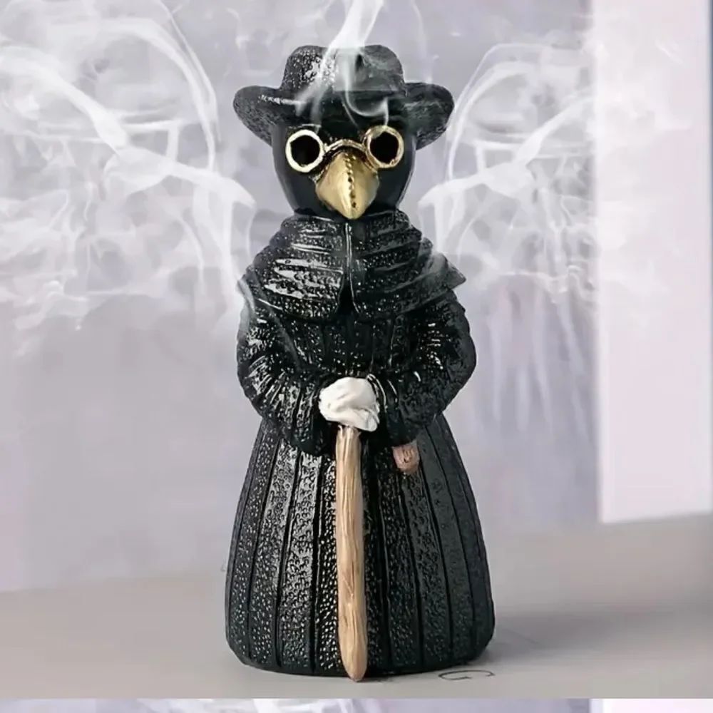 Black Plague Doctor Bird Incense Holder